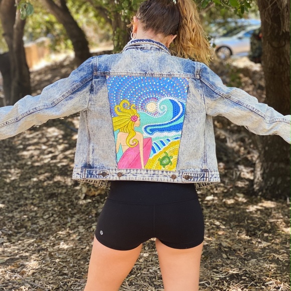 Surfer Girl Custom Painted denim jacket - Picture 3 of 6